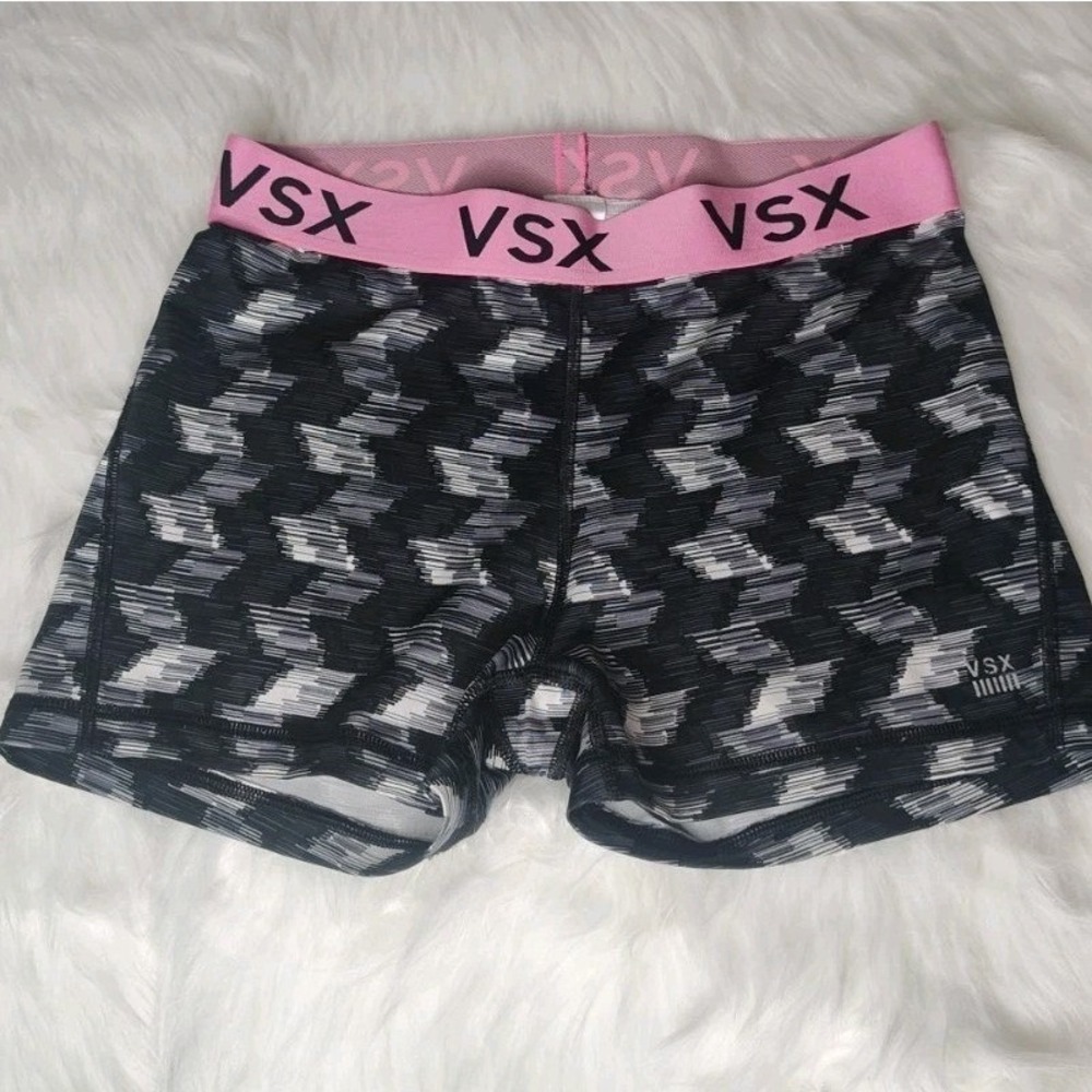 VSX Victoria's Secret Sport Shorts Women Medium Black Pink Geometric Compression